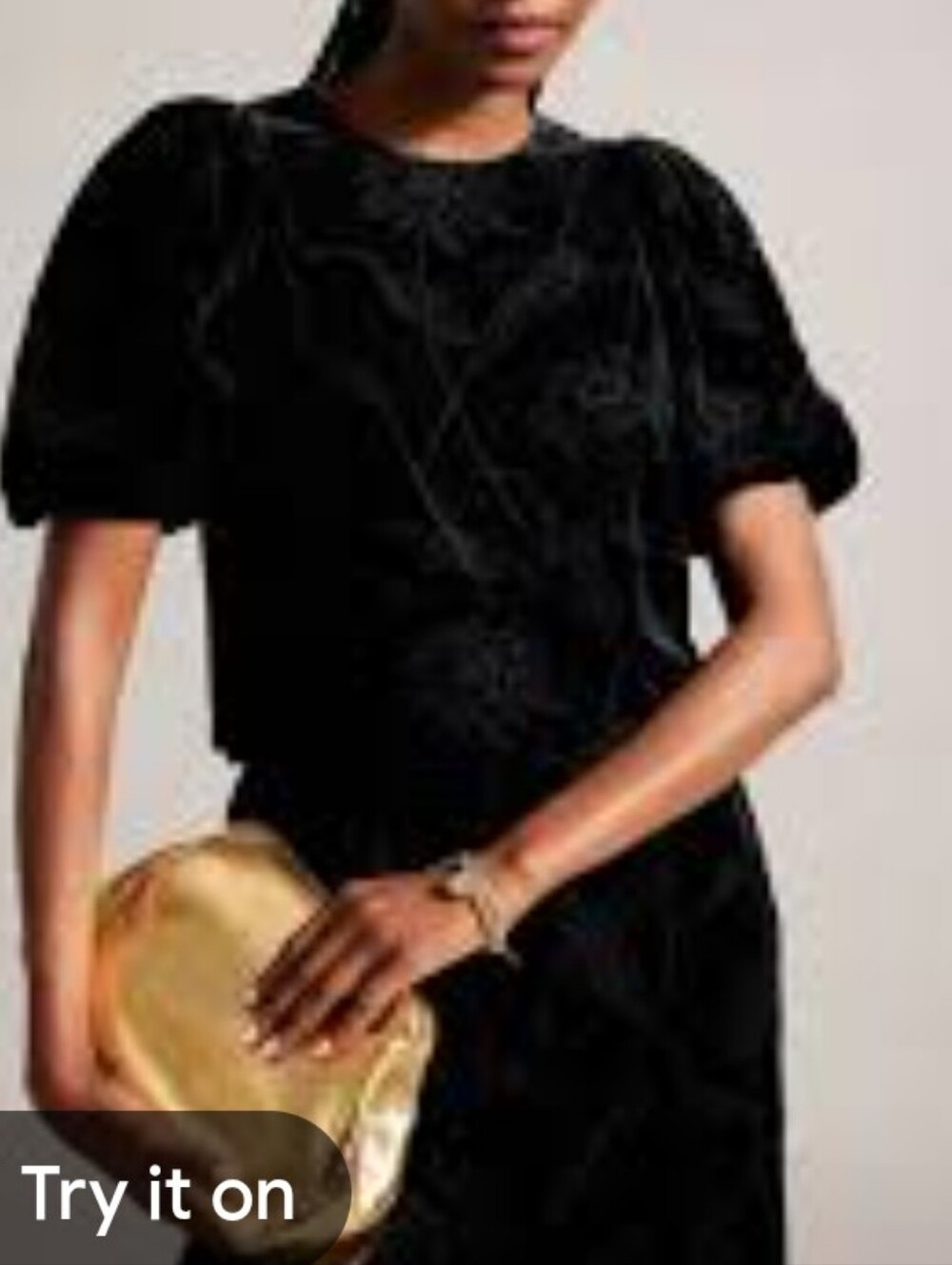 Ted Baker London Black Velvet Puff-Sleeve Top/XS